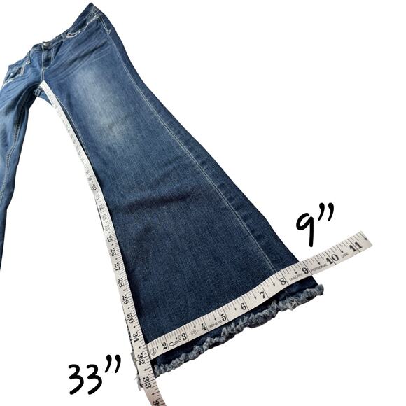 Grace in LA Bootcut Jeans Tribal Feather Embroider Fray Hem Easy Fit 32X33* (30) - Picture 7 of 16